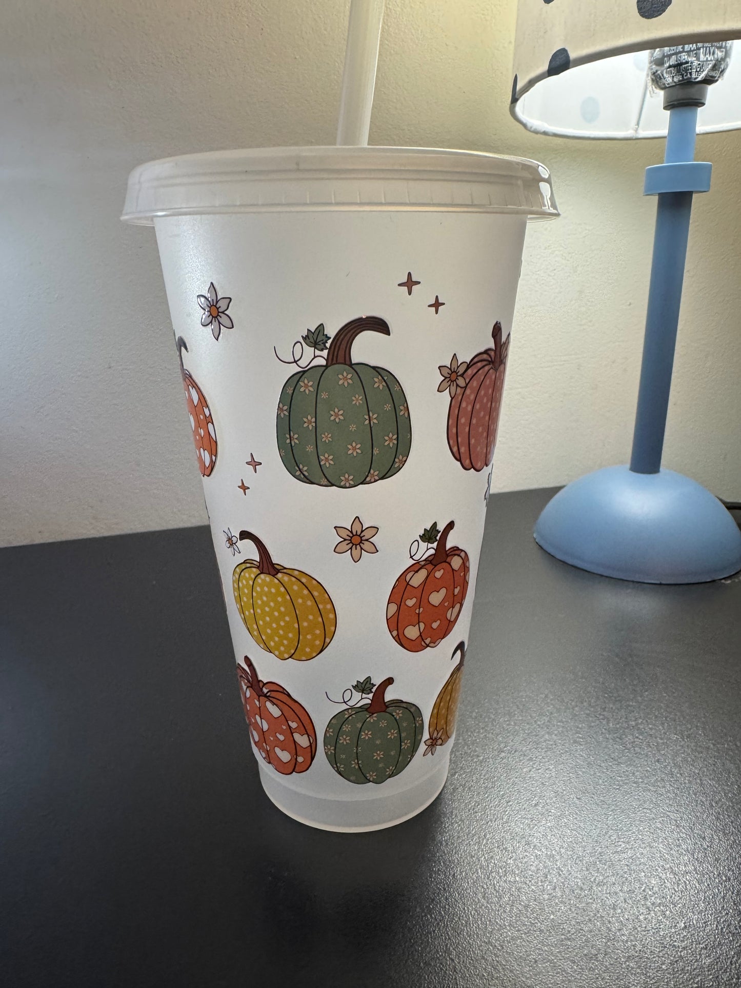 24oz plastic tumbler with pumpkin decals