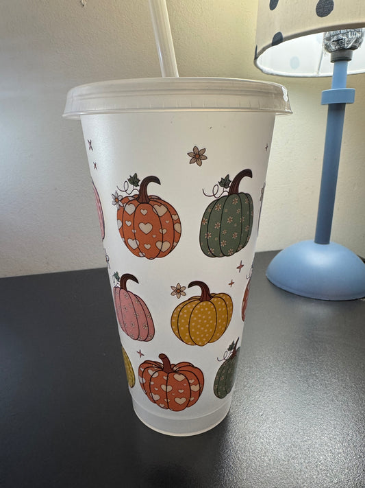 24oz plastic tumbler with pumpkin decals